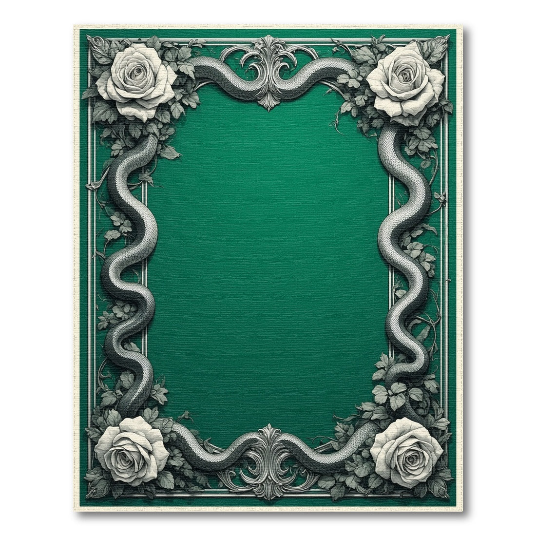 Emerald Green Serpent Rose Vintage Area Rug
