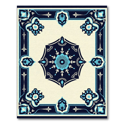 Navy Blue Floral Medallion Cream Rug