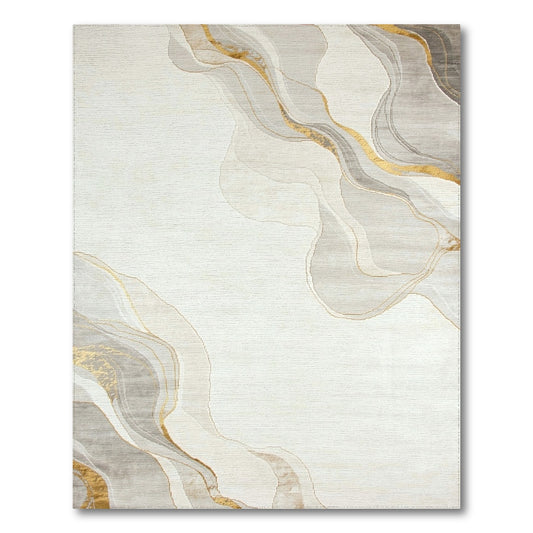Beige and Neutral Beige Gold Abstract Wave Area Rug