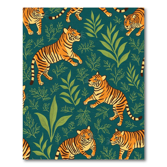 Orange Tigers Green Jungle Ferns Rug