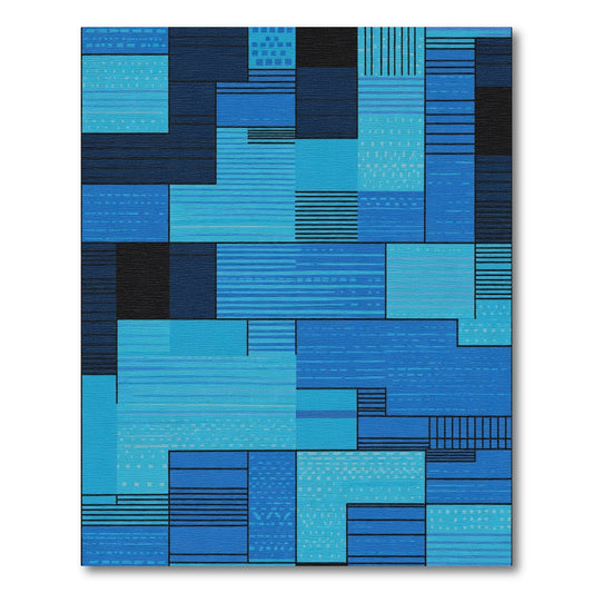 Modern Blue Geometric Rectangular Abstract Rug