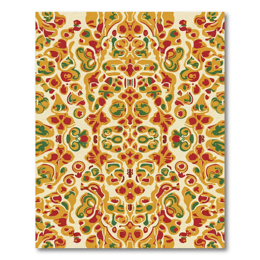 Red And Gold Swirl Scrollwork Rug