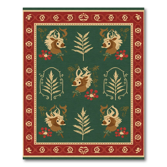 Forest Deer Floral Red Border Rug
