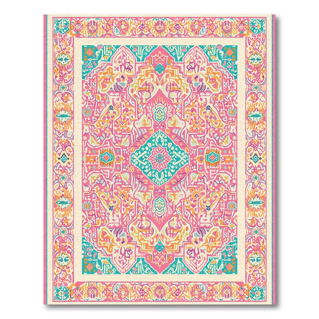 Vibrant Pink Teal Mandala Medallion Rug