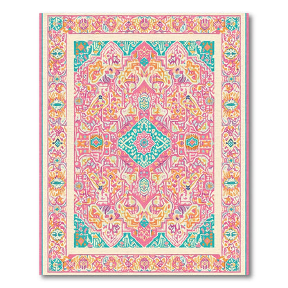 Vibrant Pink Teal Mandala Medallion Rug