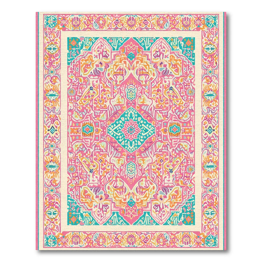 Vibrant Pink Teal Mandala Medallion Rug