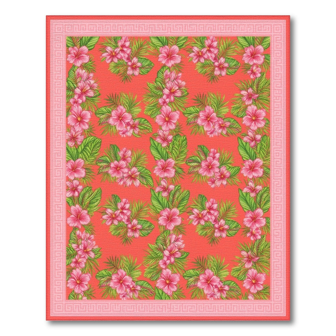 Red Pink Hibiscus Floral Vintage Area Rug