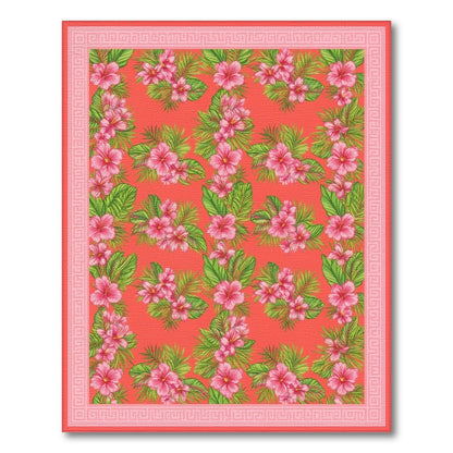 Red Pink Hibiscus Floral Vintage Area Rug