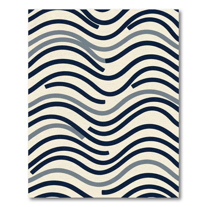 Navy Blue Gray Wave Lines Rug