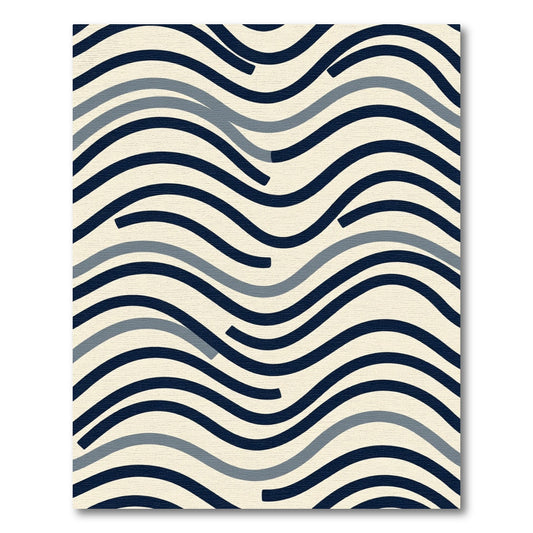 Navy Blue Gray Wave Lines Rug