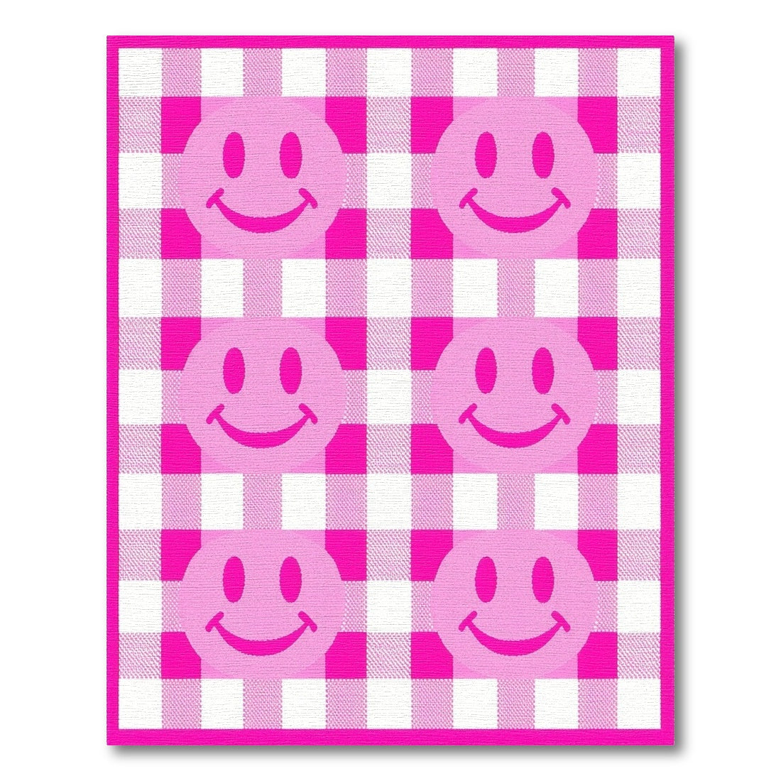 Pink Smiley Face Gingham Washable Area Rug
