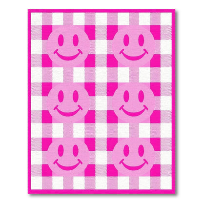 Pink Smiley Face Gingham Washable Area Rug