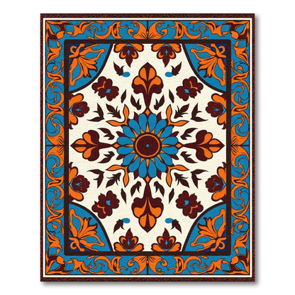 Vibrant Blue Orange Floral Mandala Rug