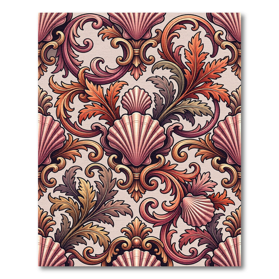 Baroque Pink Seashells and Foliage Rug