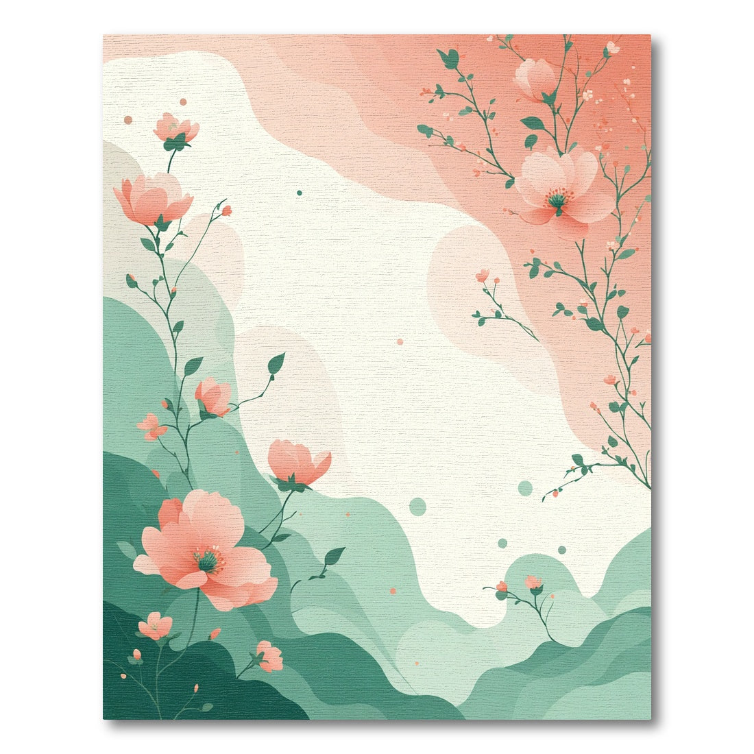 Coral Blossom Branch Flowing Waves Rug