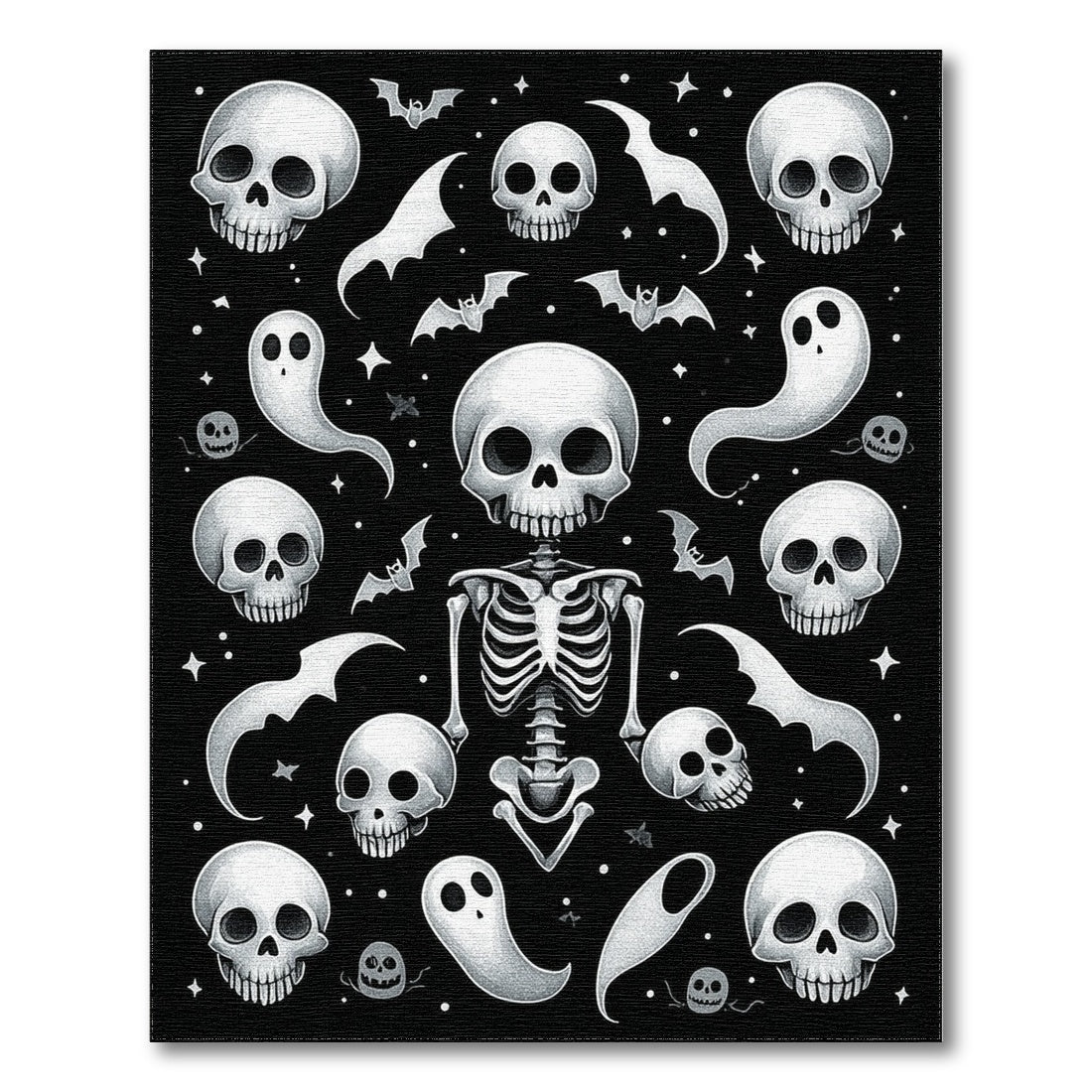 Black White Skeleton Ghost Area Rug