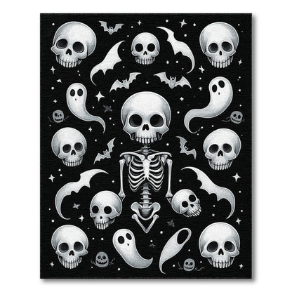 Black White Skeleton Ghost Area Rug