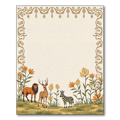 Safari Animals With Floral Border Rug