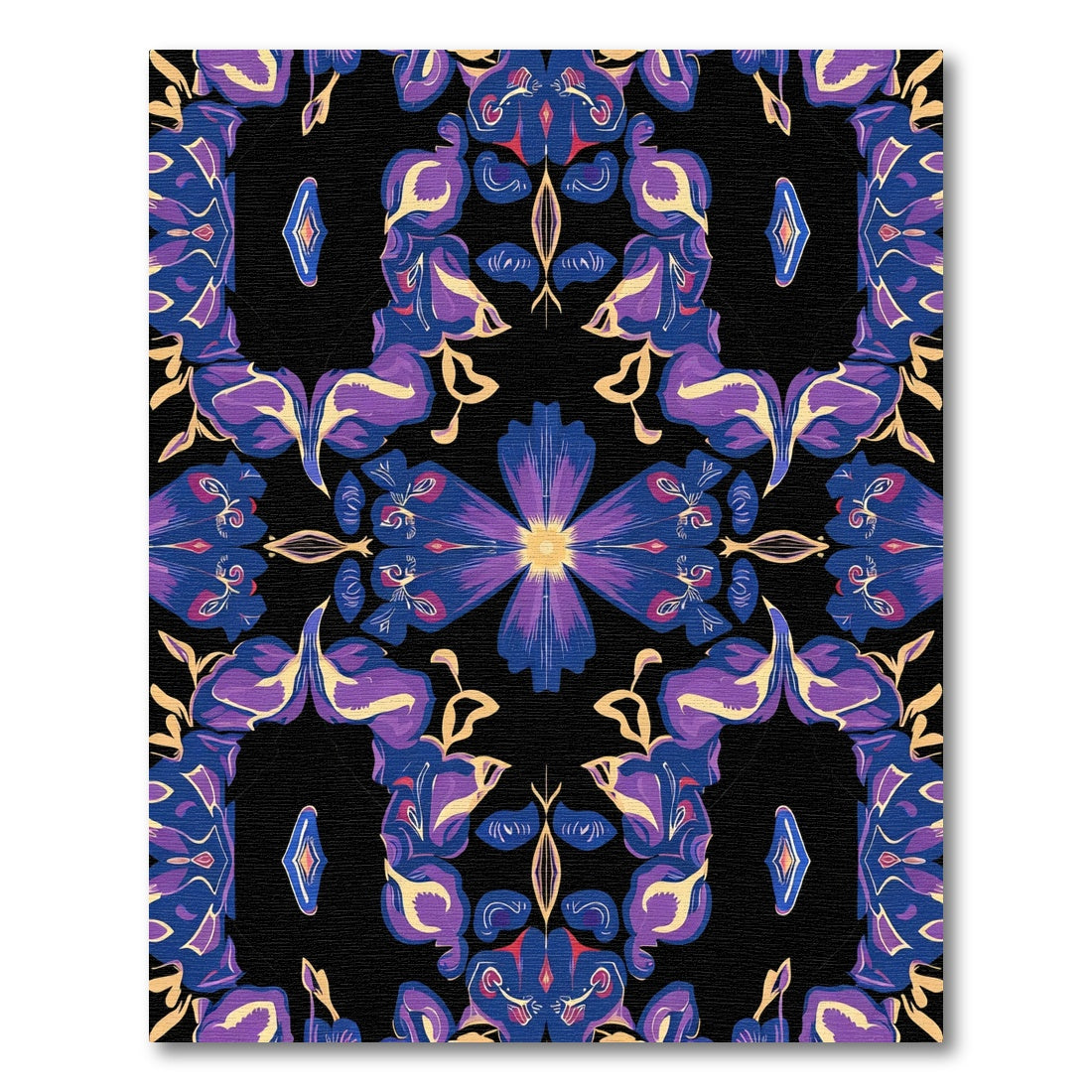 Deep Blue Purple Floral Symmetry Rug