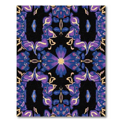 Deep Blue Purple Floral Symmetry Rug