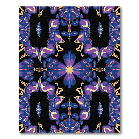 Deep Blue Purple Floral Symmetry Rug