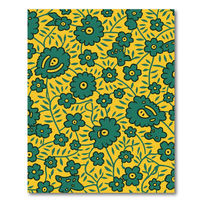 Emerald Green Floral Vine Yellow Background Rug