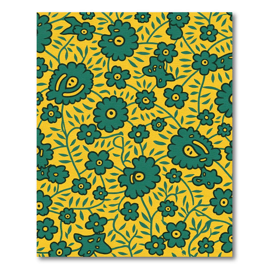 Emerald Green Floral Vine Yellow Background Rug