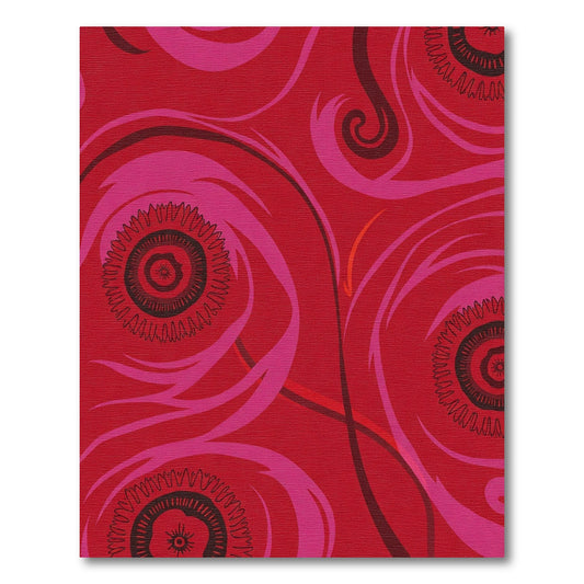 Bold Red Floral Swirl Composition Rug