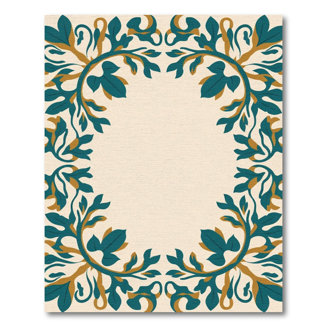 Teal and Gold Foliate Border Rug
