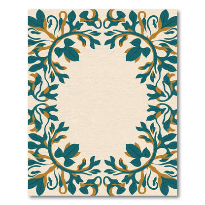 Teal and Gold Foliate Border Rug