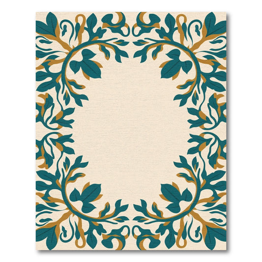 Teal and Gold Foliate Border Rug