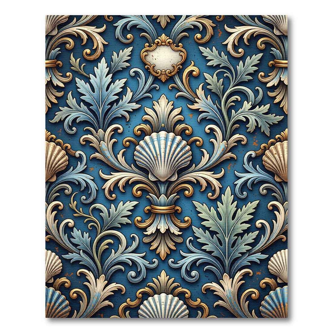 Ornate Blue Scallop Acanthus Scroll Rug