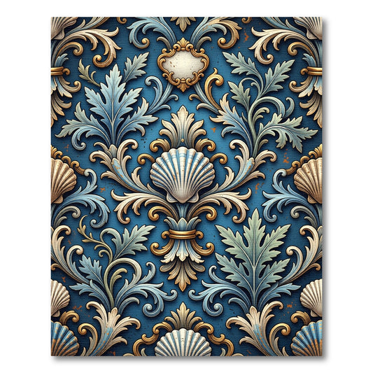 Ornate Blue Scallop Acanthus Scroll Rug