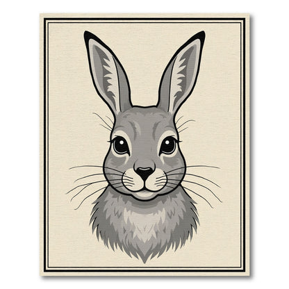 Whimsical Gray Hare Portrait Rug