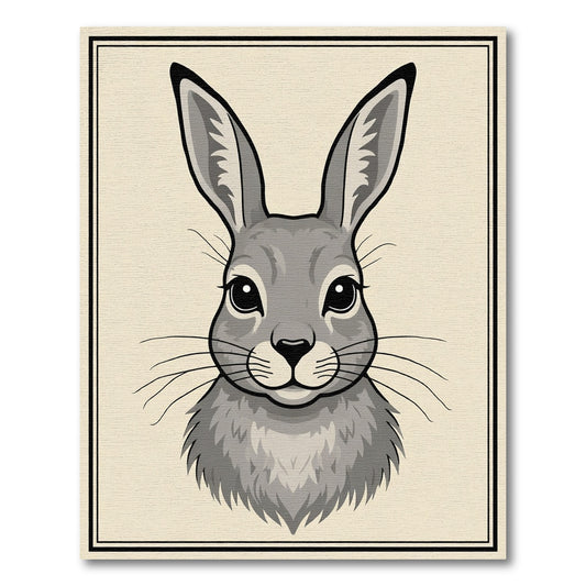 Whimsical Gray Hare Portrait Rug