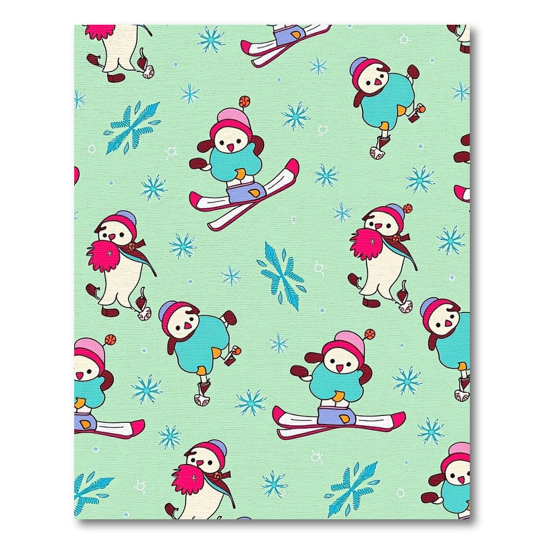 Cute Snowman Skiing Turquoise Snowflake Rug