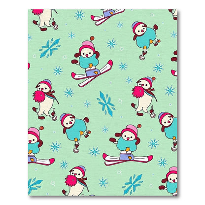 Cute Snowman Skiing Turquoise Snowflake Rug