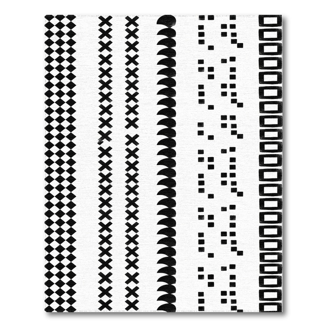 Black White Geometric Striped Area Rug