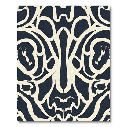 Cream Dark Blue Abstract Swirl Rug