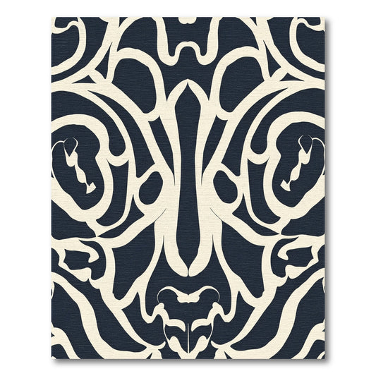 Cream Dark Blue Abstract Swirl Rug