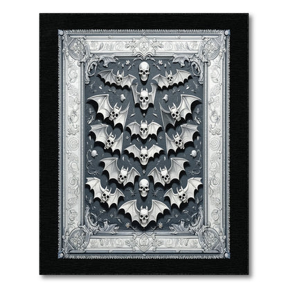 Black and White Gothic Skull Bat Black White Area Rug