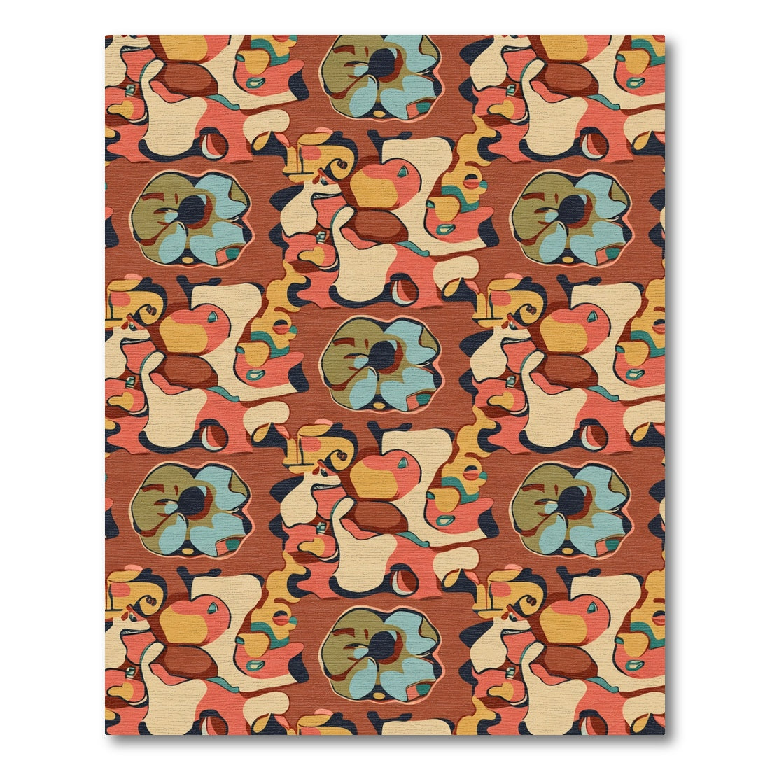Retro Abstract Floral Faces Composition Rug