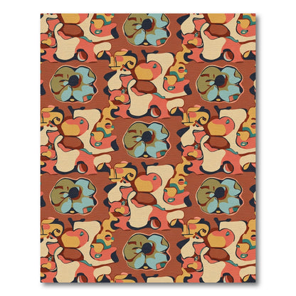 Retro Abstract Floral Faces Composition Rug