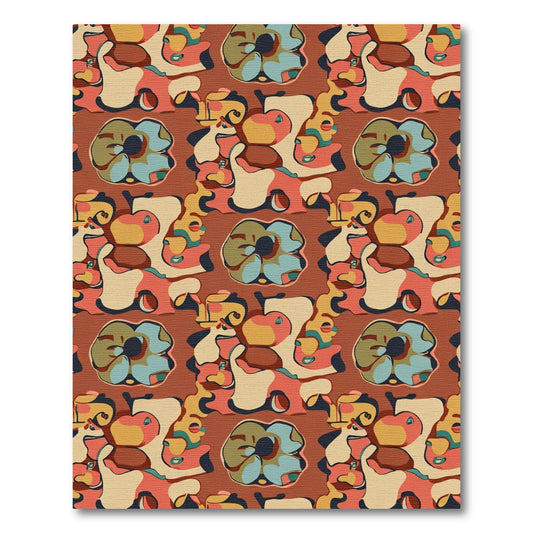 Retro Abstract Floral Faces Composition Rug