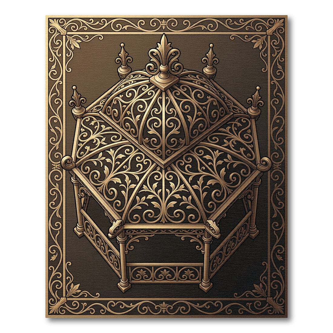 Ornate Gold Gazebo Scrollwork Frame Rug