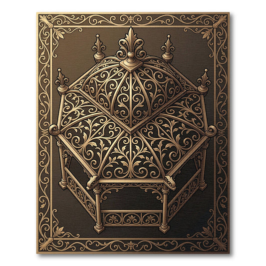 Ornate Gold Gazebo Scrollwork Frame Rug