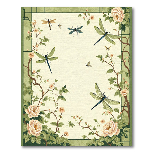 Creamy White Dragonflies Floral Branches Rug
