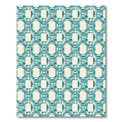 Teal Octagon Lattice Repeating Rug