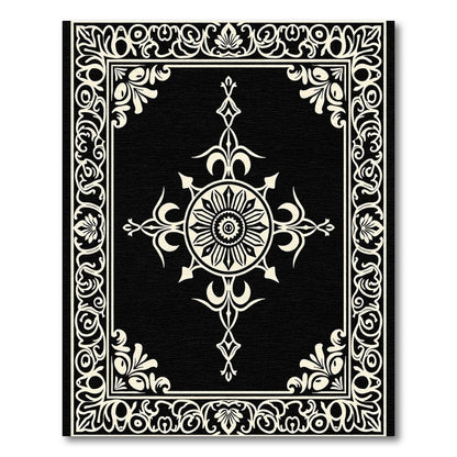 Black Cream Floral Medallion Frame Rug