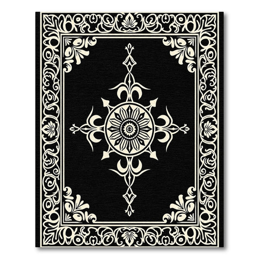 Black Cream Floral Medallion Frame Rug
